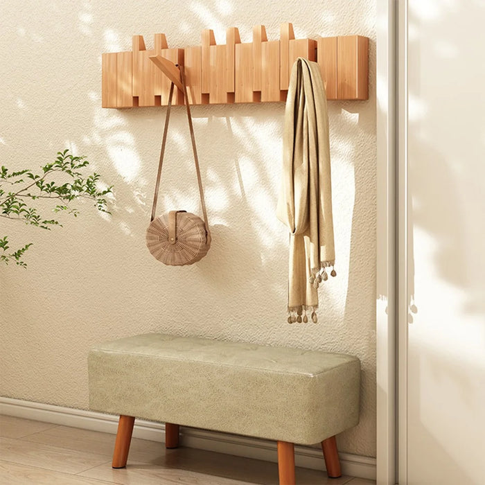 Wooden Coat Rack Wall Mounted 8 Hooks Foldable Piano Key Design Entryway Hanger for Bedroom Hallway - Splicing Color - 6