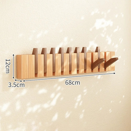 Wooden Coat Rack Wall Mounted 10 Hooks Foldable Piano Key Design Entryway Hanger for Bedroom Hallway - Splicing Color - 1