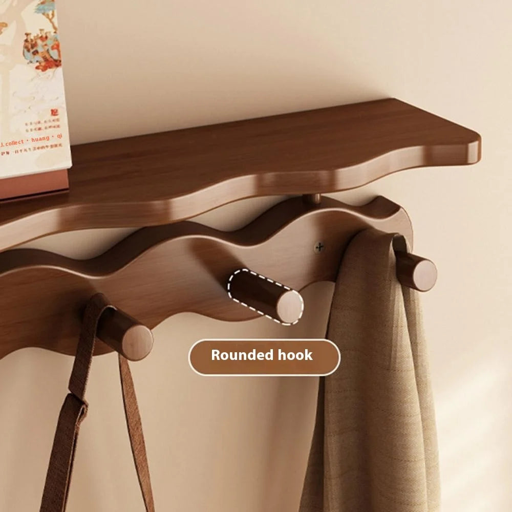 Bamboo Coat Hooks Wall Mounted Towel Rack Shelf 6 Hooks No Drill Hanging Organizer for Entryway Bedroom Hallway - White - 2