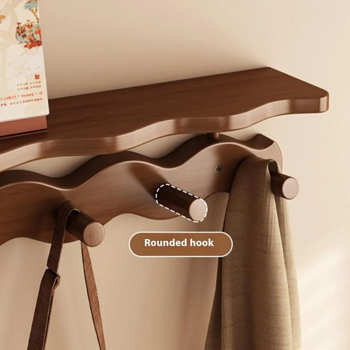 Bamboo Coat Hooks Wall Mounted Towel Rack Shelf 8 Hooks No Drill Hanging Organizer for Entryway Bedroom Hallway - Wood Color - 2