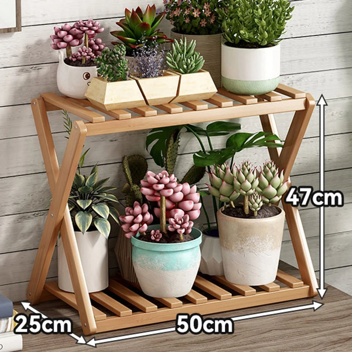 Multi-Tier Plant Stand 50cm Bamboo Flower Pot Shelf Indoor Outdoor Storage Rack for Living Room / Balcony / Office - Burlywood - 1