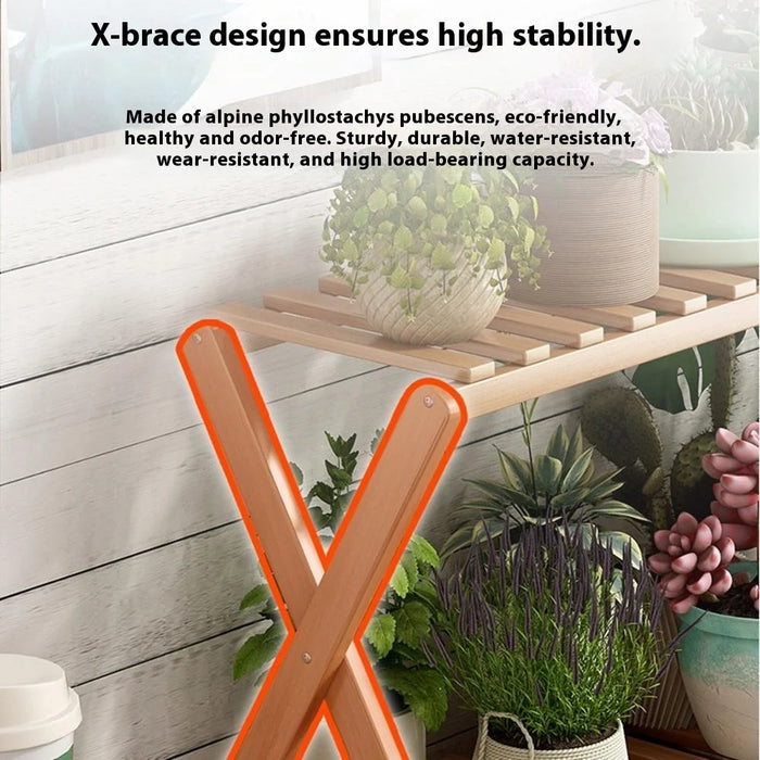 Multi-Tier Plant Stand 50cm Bamboo Flower Pot Shelf Indoor Outdoor Storage Rack for Living Room / Balcony / Office - Burlywood - 3