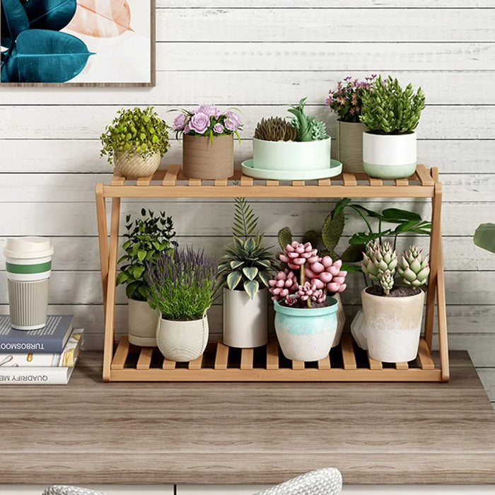 Multi-Tier Plant Stand 70cm Bamboo Flower Pot Shelf Indoor Outdoor Storage Rack for Living Room / Balcony / Office - Burlywood - 3