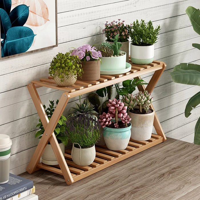 Multi-Tier Plant Stand 100cm Bamboo Flower Pot Shelf Indoor Outdoor Storage Rack for Living Room / Balcony / Office - Burlywood - 2