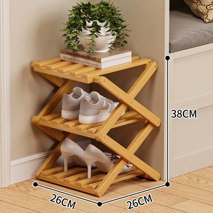 Folding 3-Tier Shoe Rack Entryway Storage Holder Shoes Organizer for Indoor Corner - Burlywood - 1
