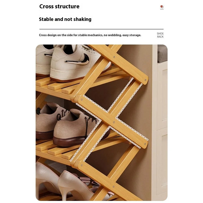 Folding 3-Tier Shoe Rack Entryway Storage Holder Shoes Organizer for Indoor Corner - Burlywood - 3