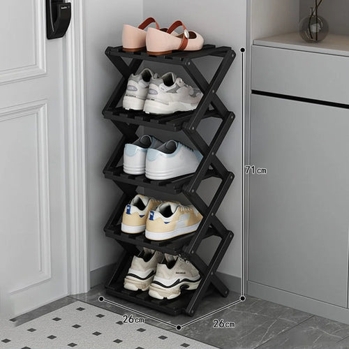 5 Tier Bamboo Shoe Rack No Assembly Foldable Shoe Organizer for Entryway - Black - 1