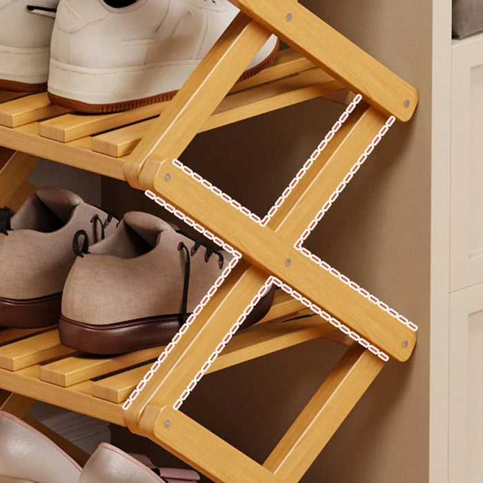 6 Tier Bamboo Shoe Rack No Assembly Foldable Shoe Organizer for Entryway - Brown - 3