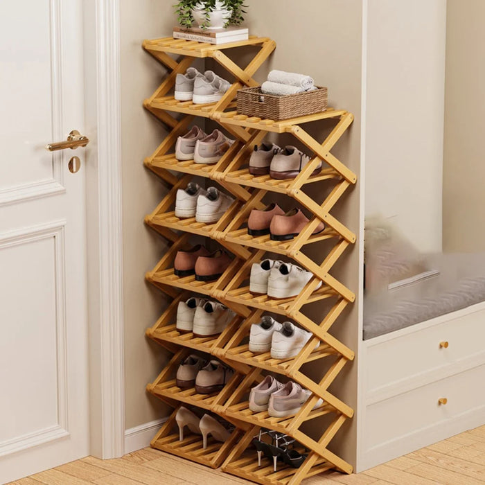 7 Tier Bamboo Shoe Rack No Assembly Foldable Shoe Organizer for Entryway - White - 4