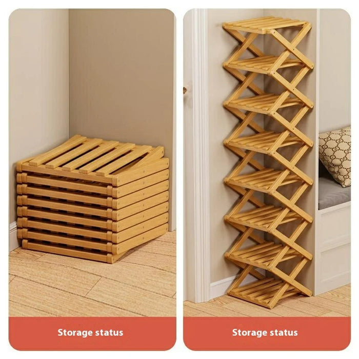 Folding 8-Tier Shoe Rack Entryway Storage Holder Shoes Organizer for Indoor Corner - Burlywood - 3