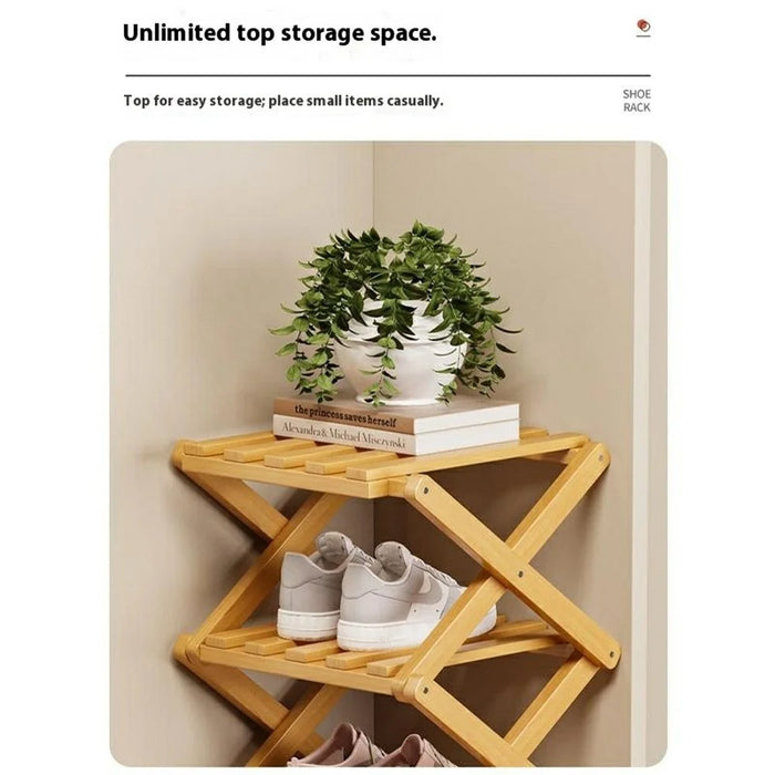 Folding 8-Tier Shoe Rack Entryway Storage Holder Shoes Organizer for Indoor Corner - Burlywood - 4