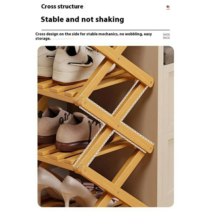 Folding 8-Tier Shoe Rack Entryway Storage Holder Shoes Organizer for Indoor Corner - Burlywood - 5
