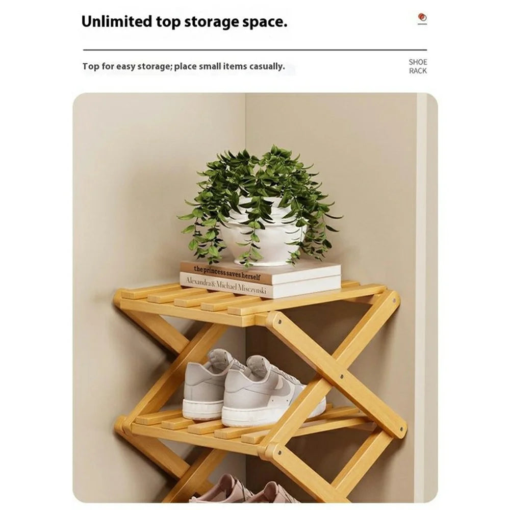 Folding 10-Tier Shoe Rack Entryway Storage Holder Shoes Organizer for Indoor Corner - Burlywood - 3