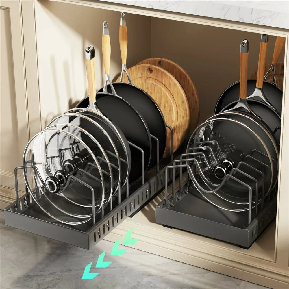 Adjustable Pot Rack Organizer For Kitchen Cabinet Countertop Cookware Storage Expandable 42cm - Black - 1