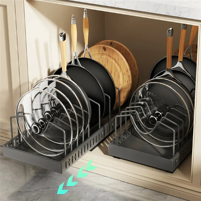 Adjustable Pot Rack Organizer For Kitchen Cabinet Countertop Cookware Storage Expandable 42cm - Black - 1