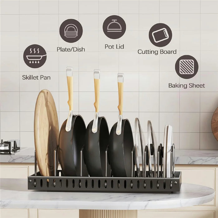 Adjustable Pot Rack Organizer For Kitchen Cabinet Countertop Cookware Storage Expandable 42cm - Black - 4