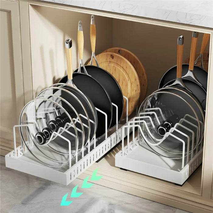 Adjustable Pot Rack Organizer For Kitchen Cabinet Countertop Dish Storage Extendable Cookware Holder 52cm - White - 1
