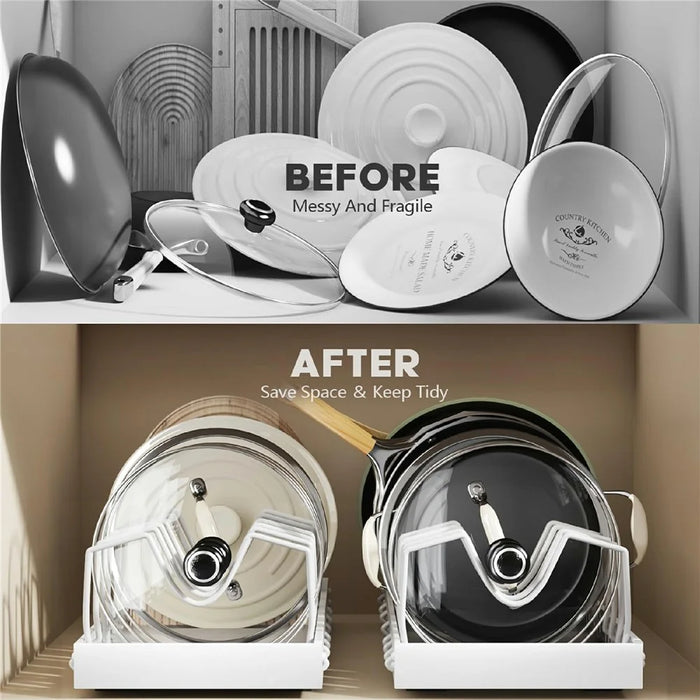 Adjustable Pot Rack Organizer For Kitchen Cabinet Countertop Dish Storage Extendable Cookware Holder 52cm - White - 4