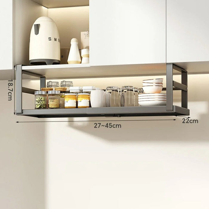Expandable Under Cabinet Organizer Rack 27-45cm Adjustable Length Multi-Functional Storage Shelf - Black - 1