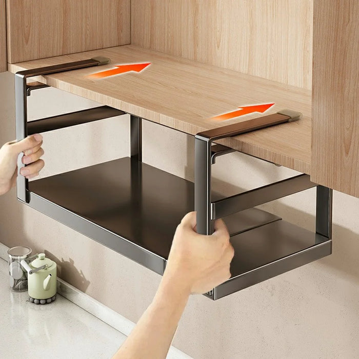 Adjustable Under Cabinet Organizer Rack 45-63cm Extendable Kitchen Storage Shelf Multi-Function Holder - Black - 6