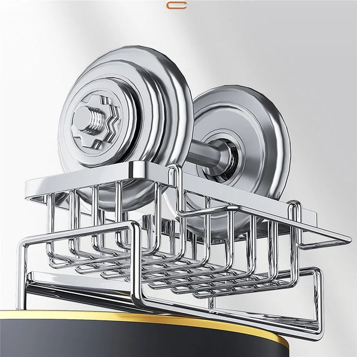 Stainless Steel Sink Caddy Sponge Holder Kitchen Cleaning Tool Organizer Dish Cloth Rack with Rod - 5