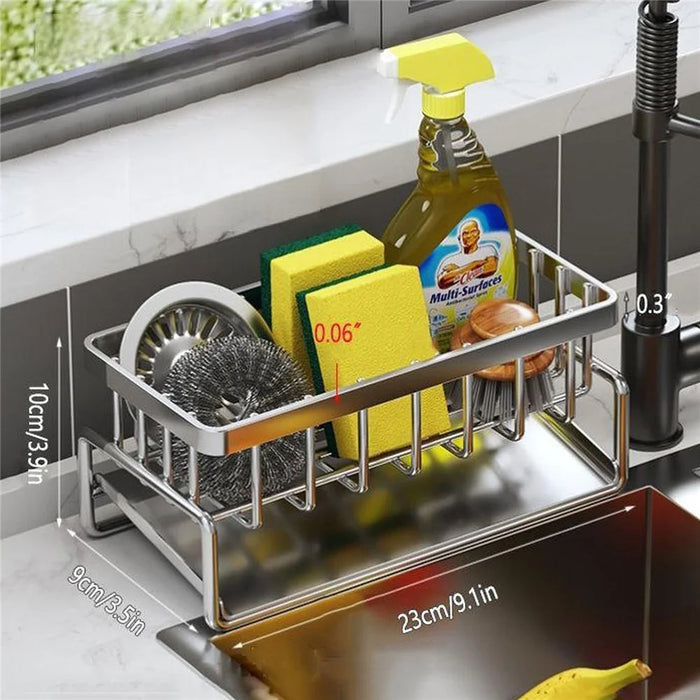 Stainless Steel Sink Caddy Sponge Holder Kitchen Cleaning Tools Organizer Dishcloth Storage Rack - 2