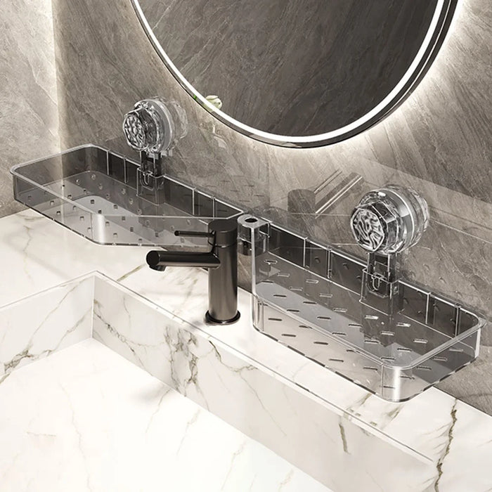 U-Shaped Faucet Organizer For Bathroom Sink No Drill Storage Rack Wall Mounted Shelf - Transparent Grey - 1