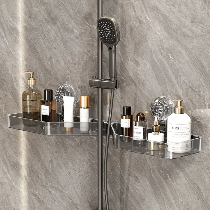 U-Shaped Faucet Organizer For Bathroom Sink No Drill Storage Rack Wall Mounted Shelf - Transparent Grey - 3