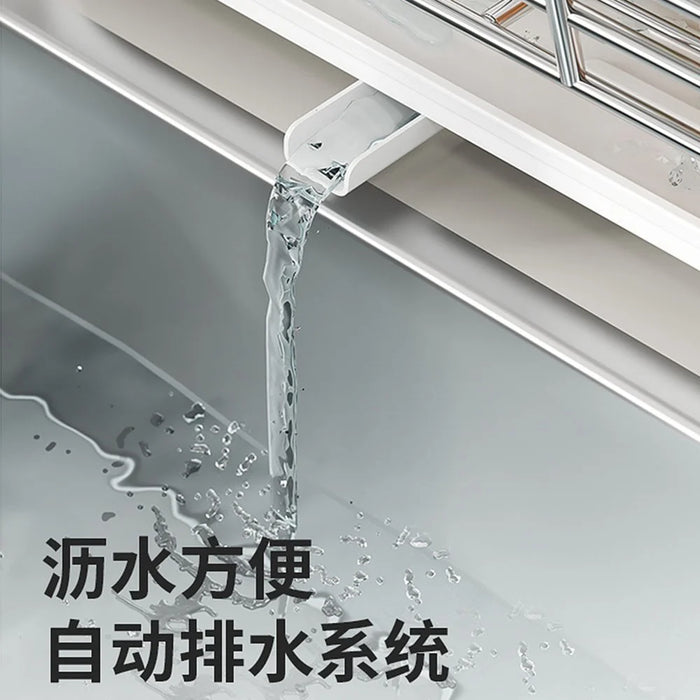 Stainless Steel Dish Rack Drainer Kitchen Organizer Milk White Storage Shelf with Drainage System - 2