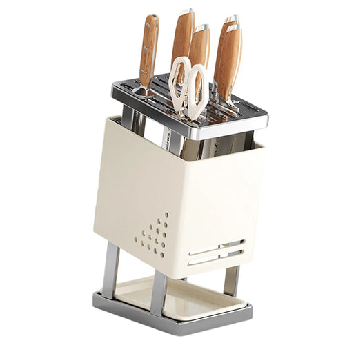 Multifunctional Kitchen Knife Holder Countertop Organizer Heavy Duty Cutlery Storage Rack - Beige - 1