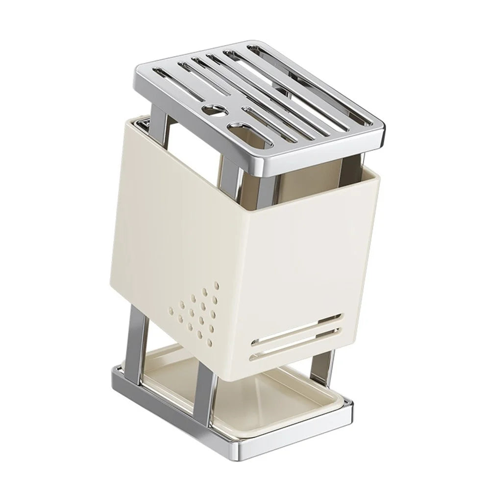 Multifunctional Kitchen Knife Holder Countertop Organizer Heavy Duty Cutlery Storage Rack - Beige - 2