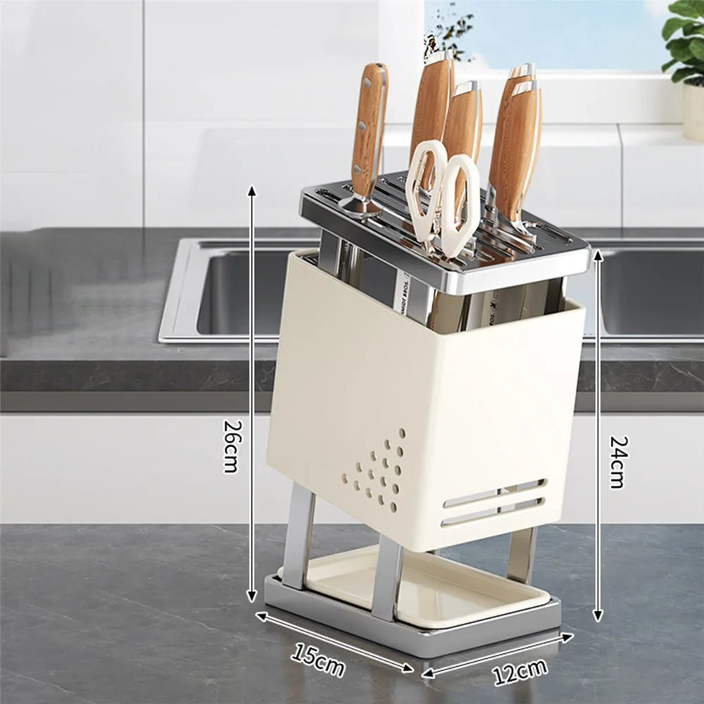 Multifunctional Kitchen Knife Holder Countertop Organizer Heavy Duty Cutlery Storage Rack - Beige - 6