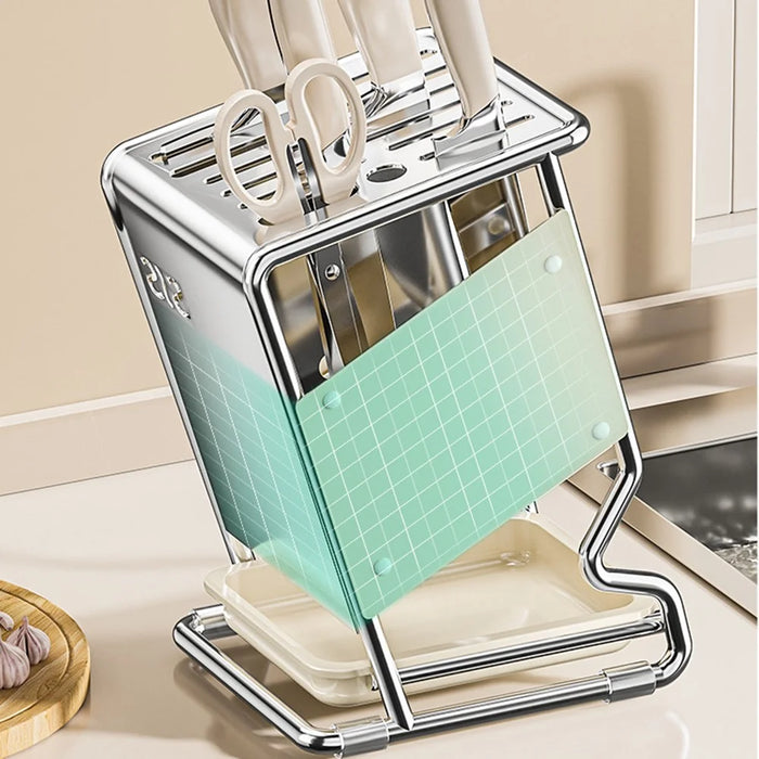 Stainless Steel Kitchen Knife Holder Organizer Countertop Multifunctional Utensil Storage Rack - Beige - 6