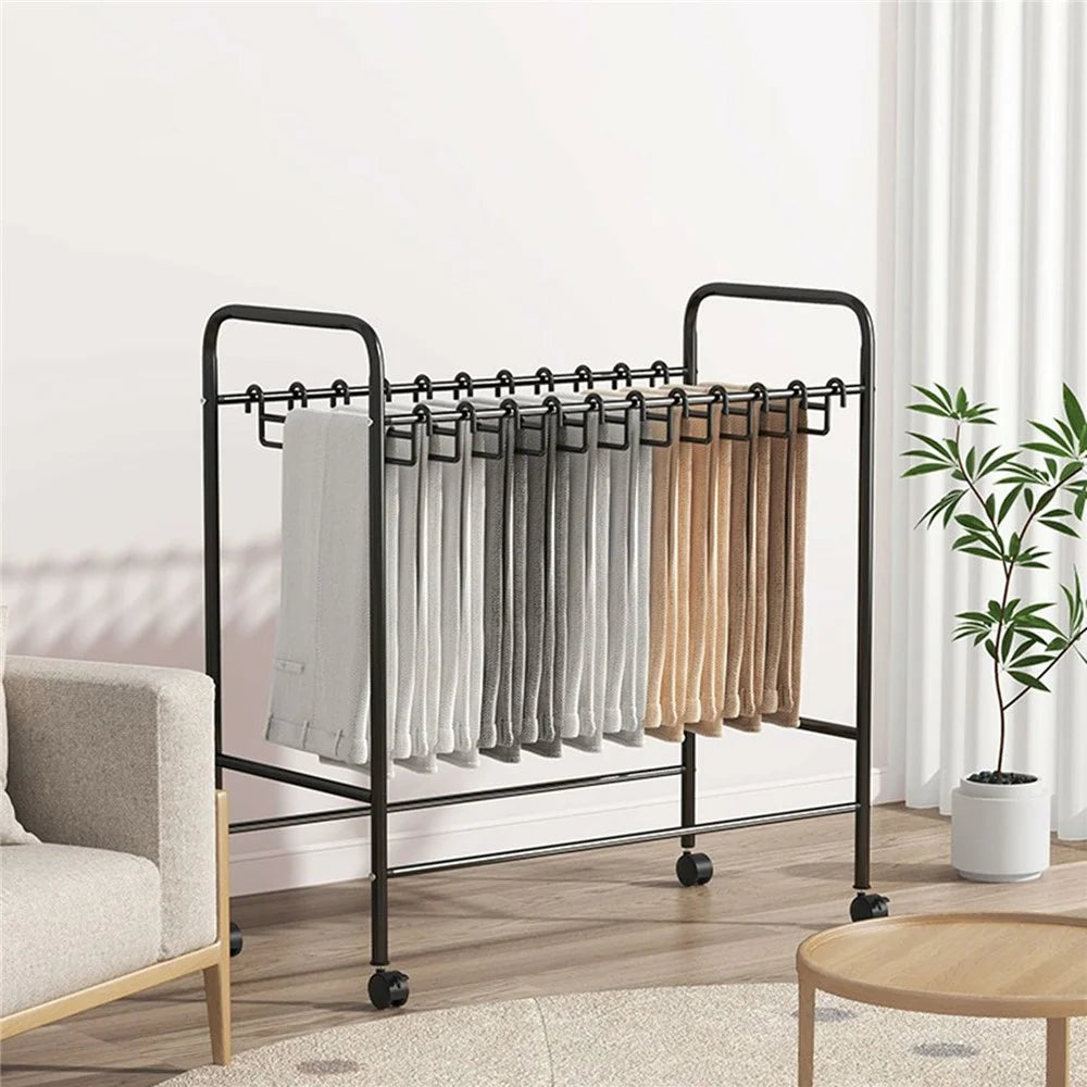 75cm Width Movable Pants Rack with 30 Hangers Wardrobe Organizer Metal Storage Shelf with Rotating Wheels - Black - 6
