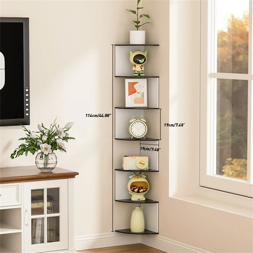 7-Tier Wall Mount Storage Rack Corner Shelf Display Organizer for Living Room - Black - 1