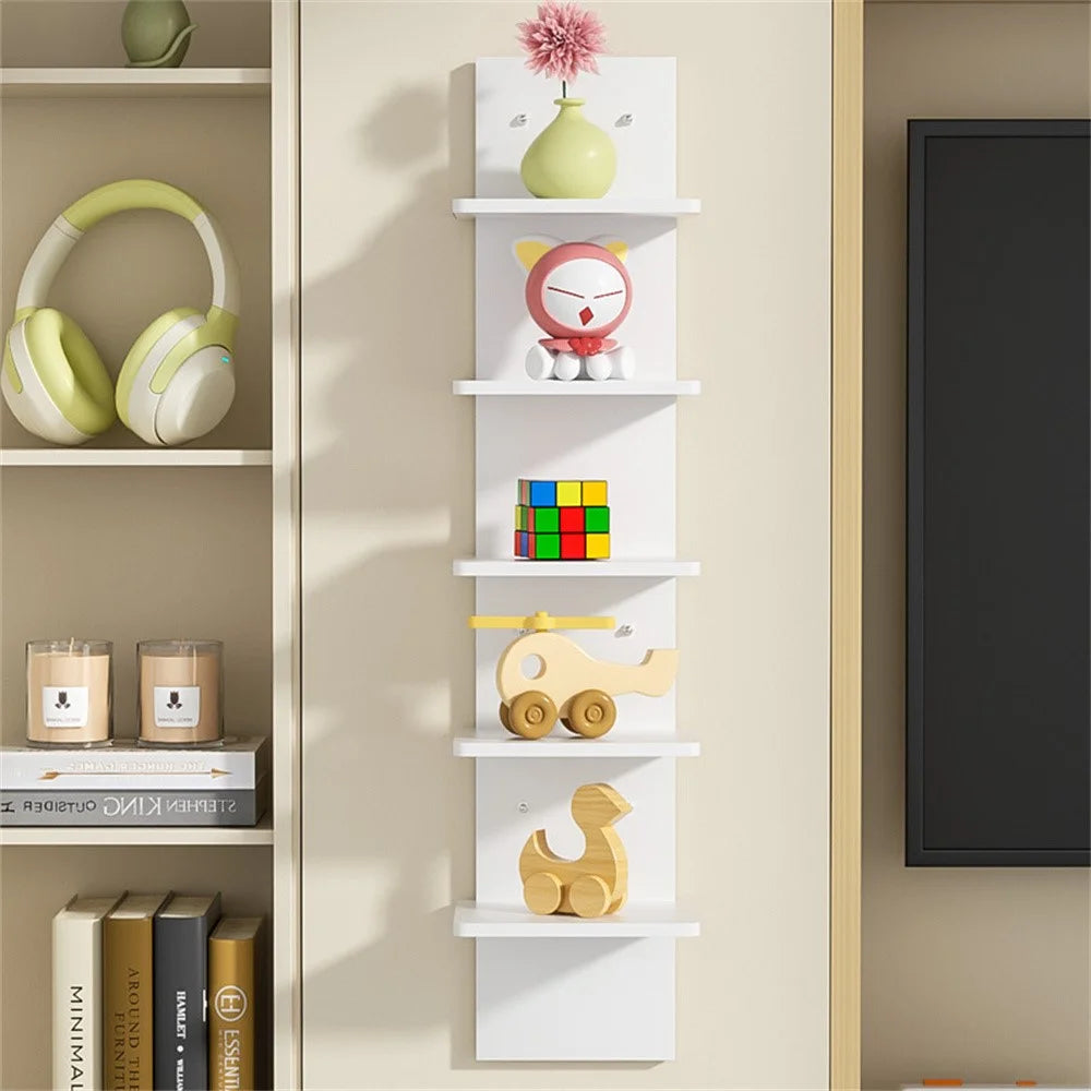 5-Tier Wall Mount Shelf Storage Rack Vertical Bookshelf Display Organizer for Home Decor - White - 1