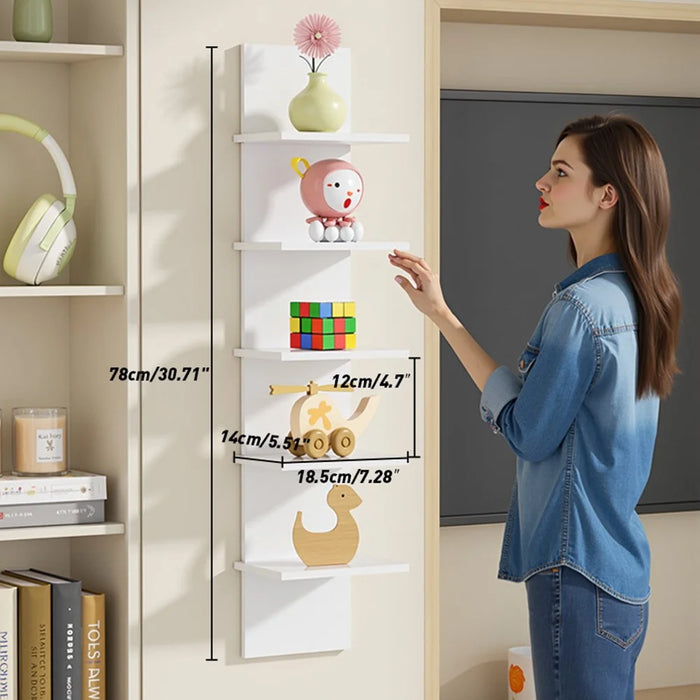 5-Tier Wall Mount Shelf Storage Rack Vertical Bookshelf Display Organizer for Home Decor - White - 5
