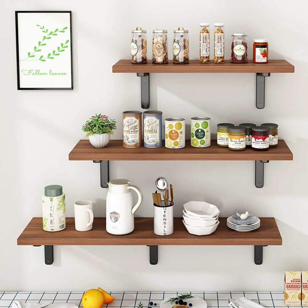 40x20cm Wall Mounted Shelf Wooden Board Storage Rack for Living Room  /  Bedroom  /  Office - Walnut - 6