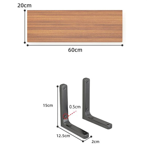60x20cm Wall Mounted Shelf Wooden Board Storage Rack for Living Room  /  Bedroom  /  Office - Walnut - 1