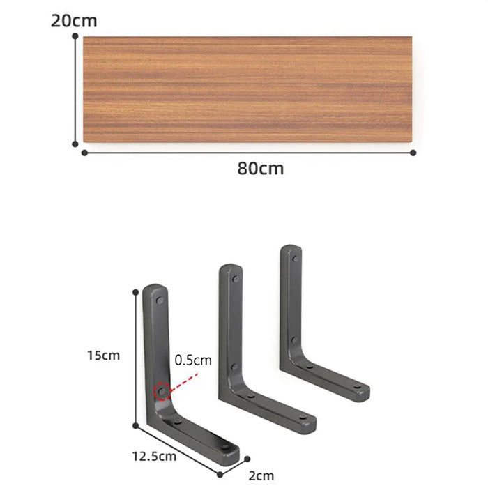 80x20cm Wall Mounted Shelf Wooden Board Storage Rack for Living Room  /  Bedroom  /  Office - Walnut - 1