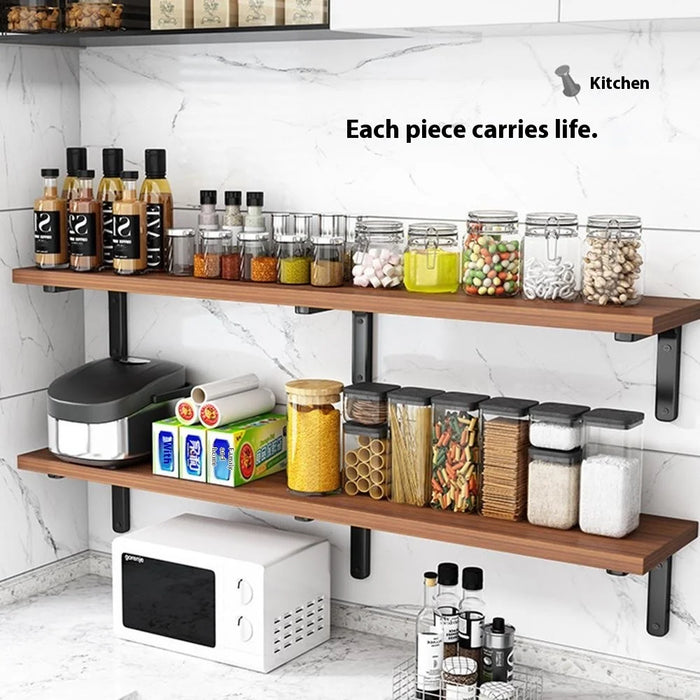 80x30cm Wall Mounted Shelf Wooden Board Storage Rack for Living Room / Bedroom / Office - Walnut - 2