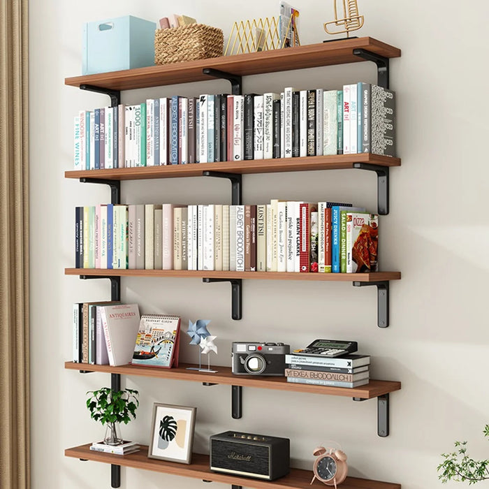 80x30cm Wall Mounted Shelf Wooden Board Storage Rack for Living Room / Bedroom / Office - Walnut - 3