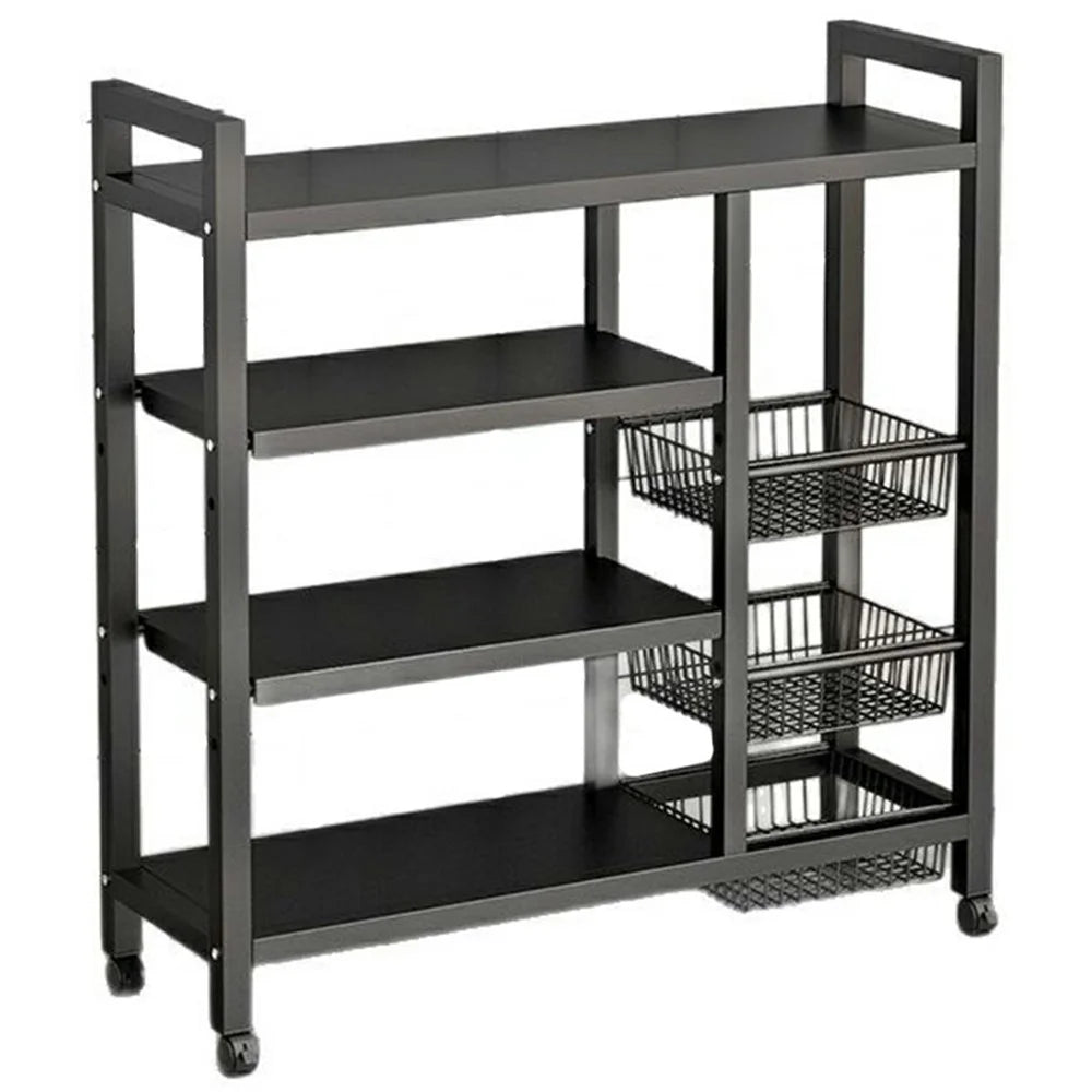 80 x 32 x 108.5cm 4-Tier Storage Rack with 3 Basket Multi-Function Kitchen Shelf Wheeled Organizer - 1