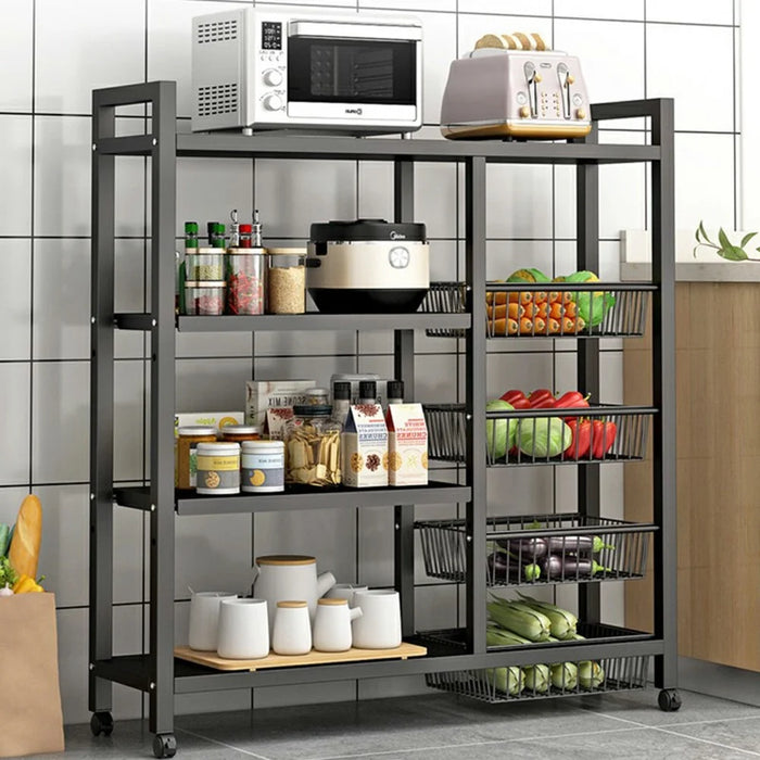 80 x 32 x 108.5cm 4-Tier Storage Rack with 3 Basket Multi-Function Kitchen Shelf Wheeled Organizer - 2