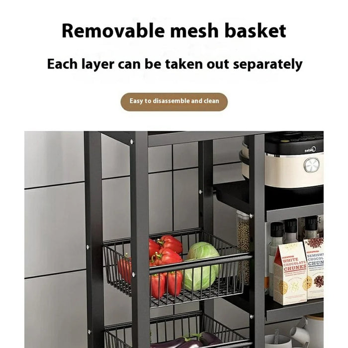 80 x 32 x 108.5cm 4-Tier Storage Rack with 3 Basket Multi-Function Kitchen Shelf Wheeled Organizer - 4