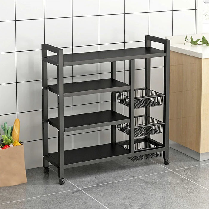 80 x 32 x 108.5cm 4-Tier Storage Rack with 3 Basket Multi-Function Kitchen Shelf Wheeled Organizer - 6