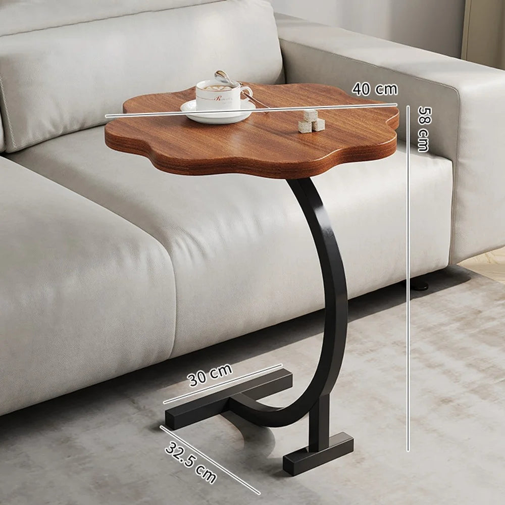 Side Table Nightstand with Wheels Small Round Coffee Table Storage Rack Modern Minimalist Design for Living Room / Bedroom - Walnut Texture - 1