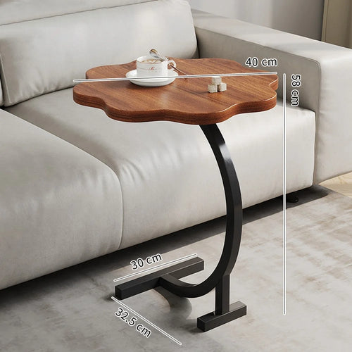 Side Table Nightstand with Wheels Small Round Coffee Table Storage Rack Modern Minimalist Design for Living Room / Bedroom - Walnut Texture - 1