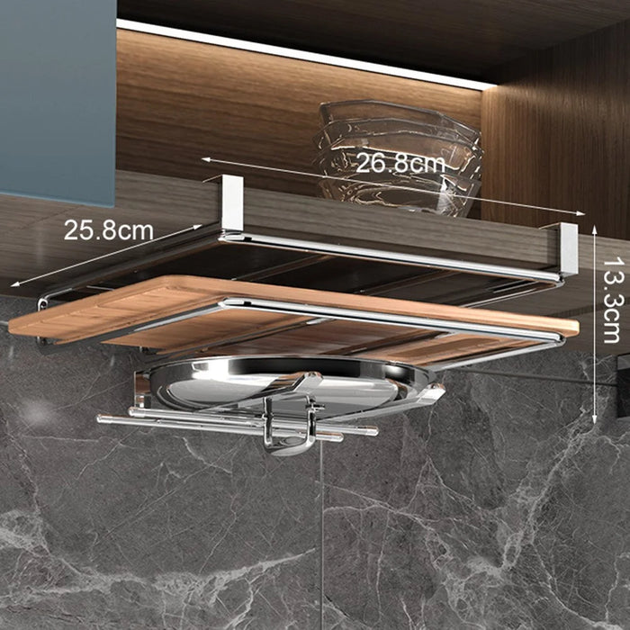 Stainless Steel Under Cabinet Organizer Rack No Drill Cutting Board Pot Lid Storage Holder for Kitchen - 2
