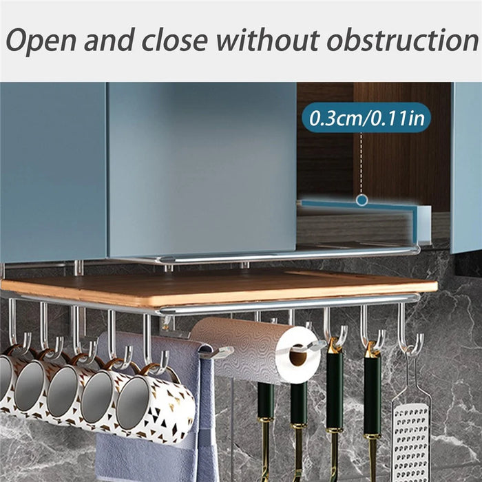 Stainless Steel Under Cabinet Organizer Rack Kitchen Storage Shelf with Hooks - 5